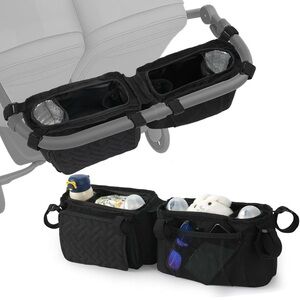Black Double Stroller Organizer with Cup Holders